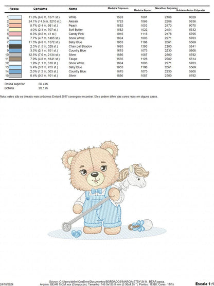 Bear with toy horse embroidery designs - Baby boy embroidery design machine embroidery pattern - Male Bear with tie - instant download pes