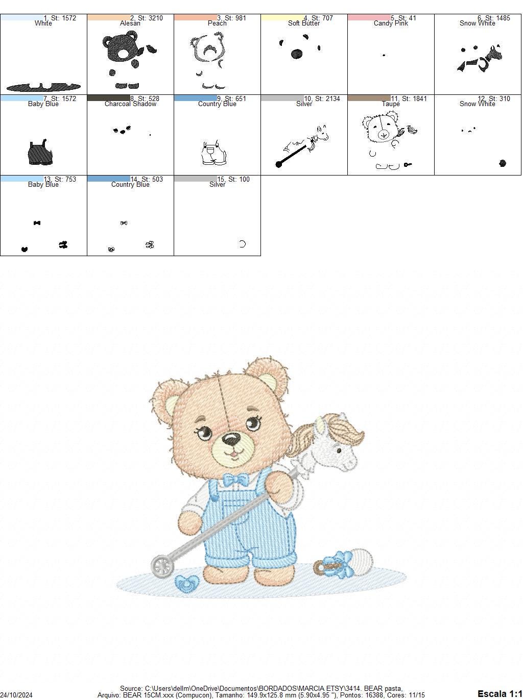 Bear with toy horse embroidery designs - Baby boy embroidery design machine embroidery pattern - Male Bear with tie - instant download pes