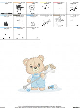 Load image into Gallery viewer, Bear with toy horse embroidery designs - Baby boy embroidery design machine embroidery pattern - Male Bear with tie - instant download pes
