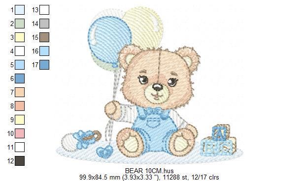 Party Bear with toys embroidery designs - Baby Boy Bear with balloons embroidery design machine embroidery pattern - instant download pes