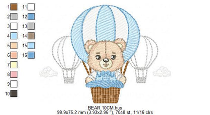 Bear embroidery designs - Hot air balloon embroidery design machine embroidery pattern - Nursery embroidery - Teddy bear - Instant download