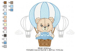 Bear embroidery designs - Hot air balloon embroidery design machine embroidery pattern - Nursery embroidery - Teddy bear - Instant download