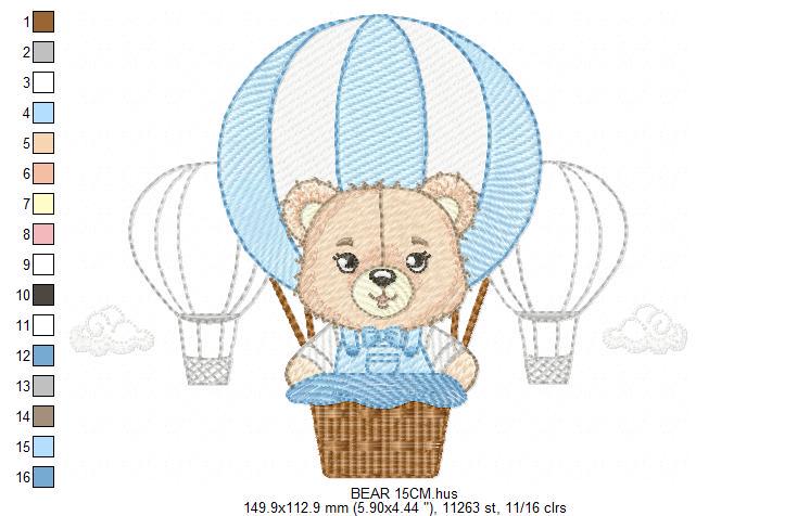Bear embroidery designs - Hot air balloon embroidery design machine embroidery pattern - Nursery embroidery - Teddy bear - Instant download