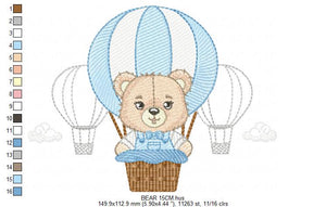 Bear embroidery designs - Hot air balloon embroidery design machine embroidery pattern - Nursery embroidery - Teddy bear - Instant download