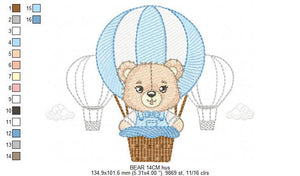 Bear embroidery designs - Hot air balloon embroidery design machine embroidery pattern - Nursery embroidery - Teddy bear - Instant download