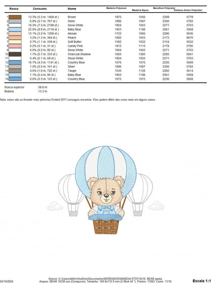 Bear embroidery designs - Hot air balloon embroidery design machine embroidery pattern - Nursery embroidery - Teddy bear - Instant download