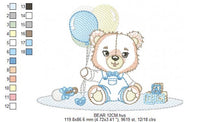 Load image into Gallery viewer, Bear playing with toys embroidery designs - Boy bear with balloons embroidery design machine embroidery pattern - instant download pes jef
