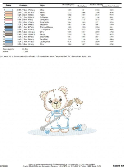 Bear playing with toys embroidery designs - Boy Bear with horse embroidery design machine embroidery pattern - instant download pes jef dst