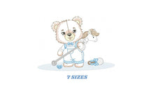 Load image into Gallery viewer, Bear playing with toys embroidery designs - Boy Bear with horse embroidery design machine embroidery pattern - instant download pes jef dst
