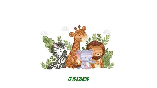 Safari animals embroidery designs - Lion Elephant Zebra and Giraffe embroidery design machine embroidery pattern - Instant download pes jef