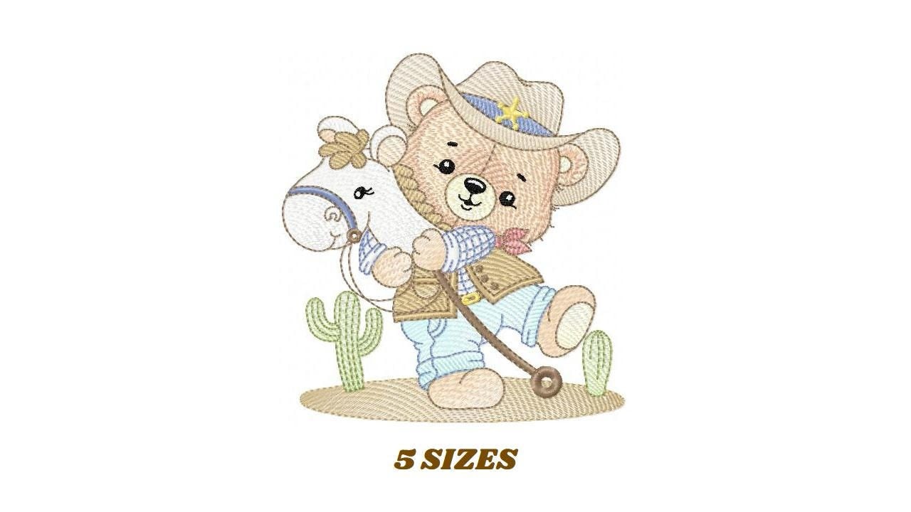 Cowboy Bear with horse embroidery designs - Sheriff Bear with hat embroidery design machine embroidery pattern - Instant download pes jef