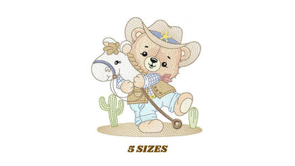 Cowboy Bear with horse embroidery designs - Sheriff Bear with hat embroidery design machine embroidery pattern - Instant download pes jef