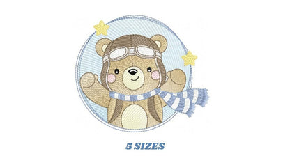 Pilot Bear Frame embroidery designs - Boy Aviator with cap and goggles embroidery design machine embroidery pattern - instant download pes