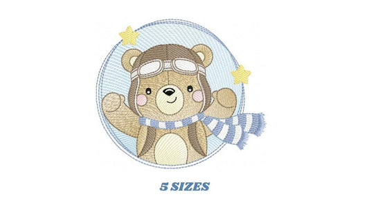 Pilot Bear Frame embroidery designs - Boy Aviator with cap and goggles embroidery design machine embroidery pattern - instant download pes