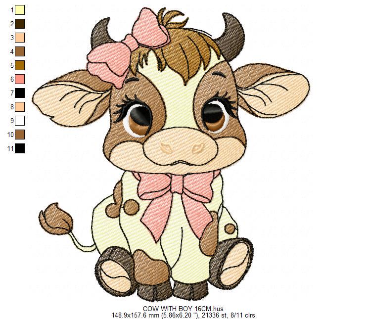 Cow with bow lace embroidery design - Farm Animal Ranch embroidery design machine embroidery pattern - Kitchen Towel file - Instant download