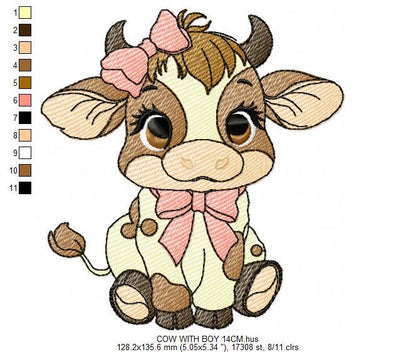 Cow with bow lace embroidery design - Farm Animal Ranch embroidery design machine embroidery pattern - Kitchen Towel file - Instant download