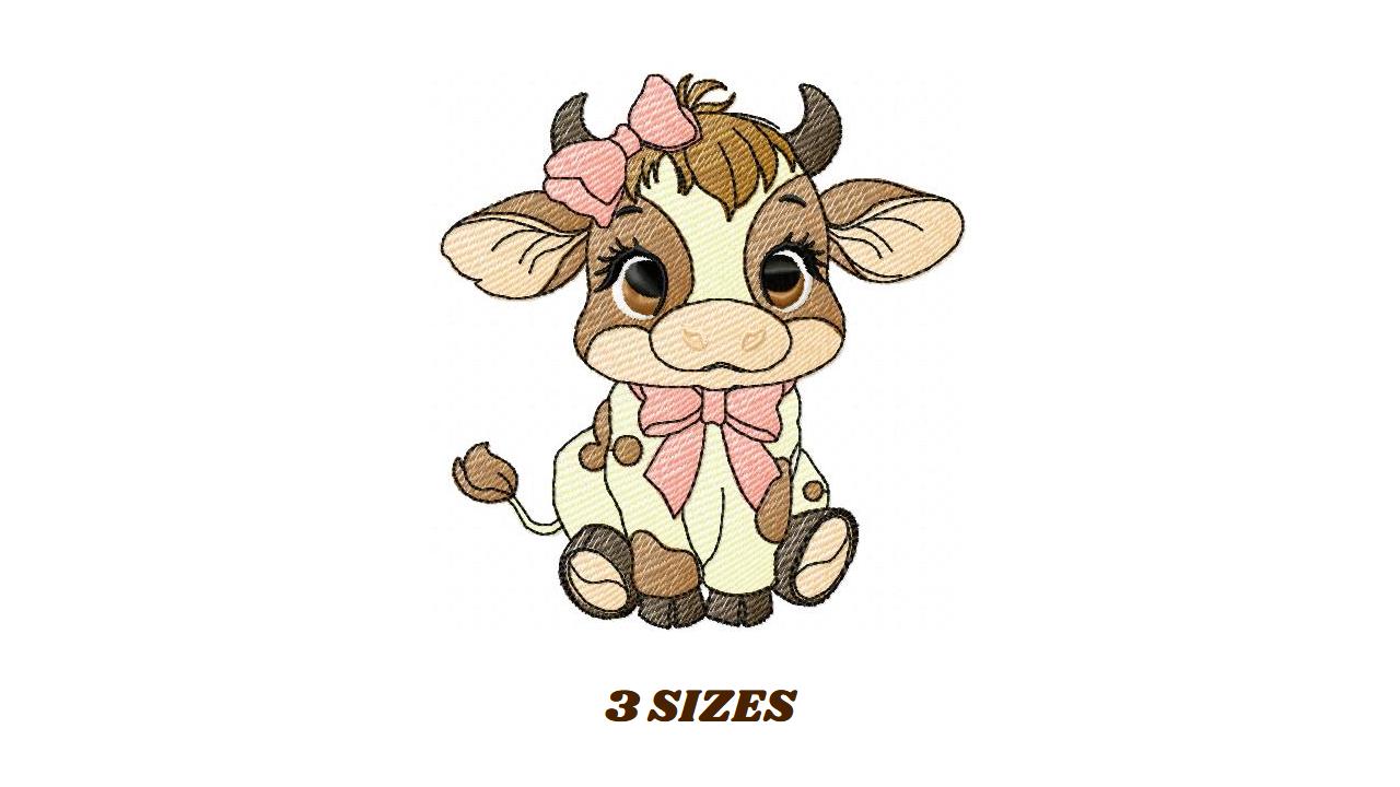 Cow with bow lace embroidery design - Farm Animal Ranch embroidery design machine embroidery pattern - Kitchen Towel file - Instant download
