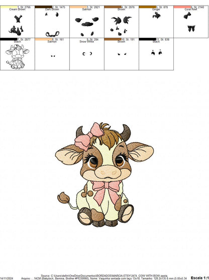 Cow with bow lace embroidery design - Farm Animal Ranch embroidery design machine embroidery pattern - Kitchen Towel file - Instant download