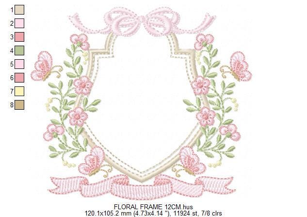 Flower Frame embroidery designs - Wreath embroidery design machine embroidery pattern - Kitchen Tea Towel embroidery - instant download pes
