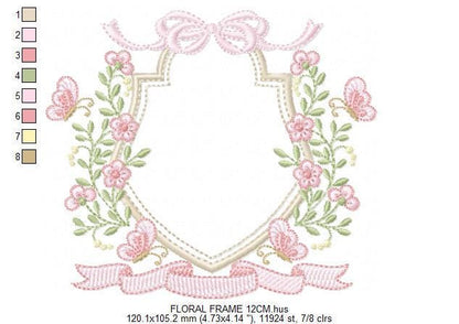 Flower Frame embroidery designs - Wreath embroidery design machine embroidery pattern - Kitchen Tea Towel embroidery - instant download pes