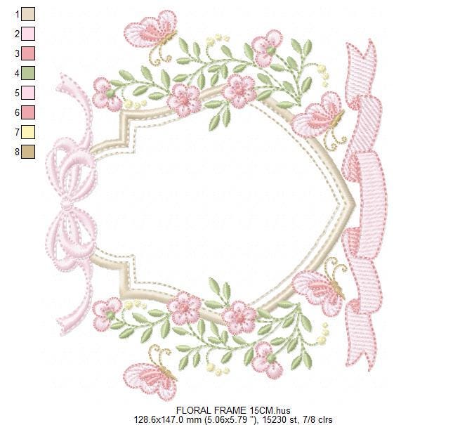 Flower Frame embroidery designs - Wreath embroidery design machine embroidery pattern - Kitchen Tea Towel embroidery - instant download pes