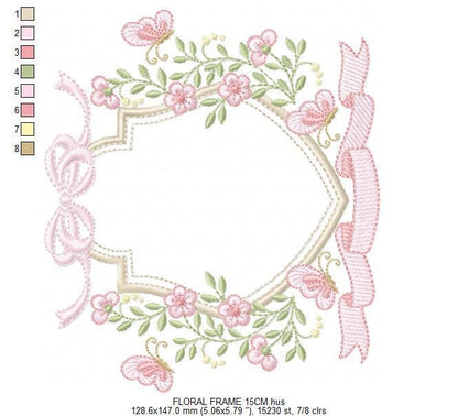 Flower Frame embroidery designs - Wreath embroidery design machine embroidery pattern - Kitchen Tea Towel embroidery - instant download pes