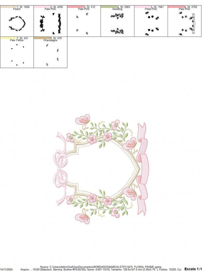 Flower Frame embroidery designs - Wreath embroidery design machine embroidery pattern - Kitchen Tea Towel embroidery - instant download pes