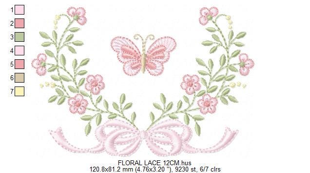 Flower with lace embroidery designs - Roses with butterfly embroidery machine embroidery pattern - Floral Kitchen towel - instant download