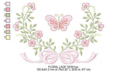 Flower with lace embroidery designs - Roses with butterfly embroidery machine embroidery pattern - Floral Kitchen towel - instant download