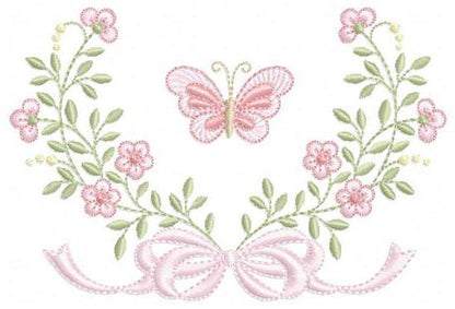 Flower with lace embroidery designs - Roses with butterfly embroidery machine embroidery pattern - Floral Kitchen towel - instant download