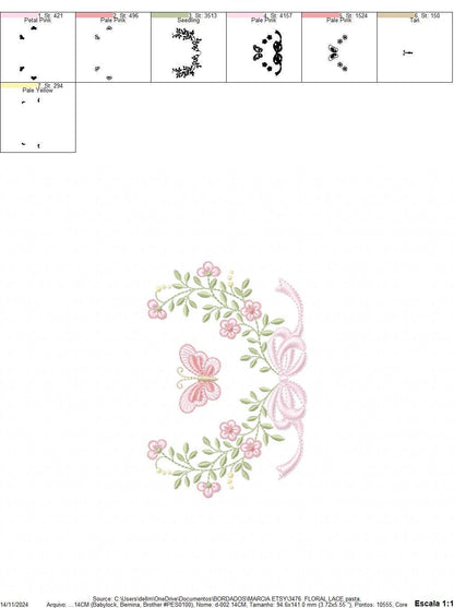 Flower with lace embroidery designs - Roses with butterfly embroidery machine embroidery pattern - Floral Kitchen towel - instant download