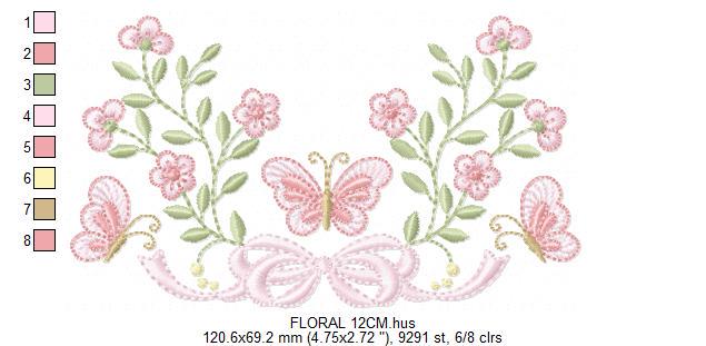 Flowers with lace embroidery designs - Roses with butterfly embroidery machine embroidery pattern - Floral Kitchen towel - instant download
