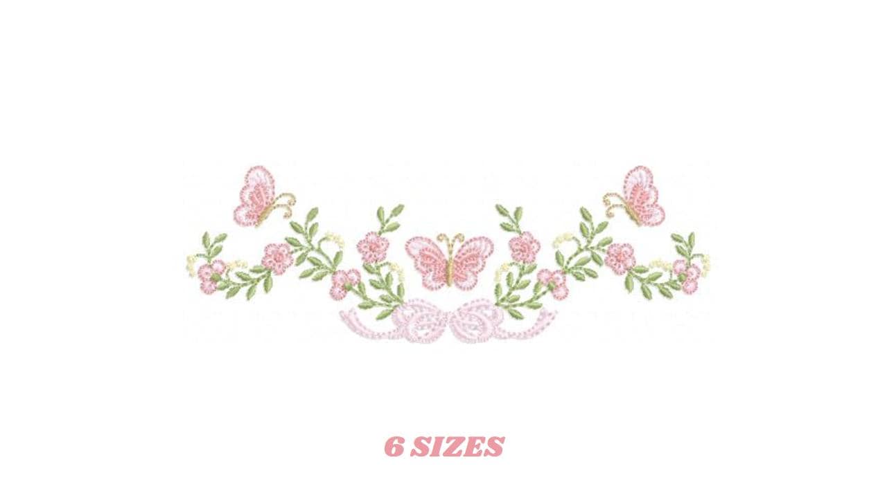 Flowers with lace embroidery designs - Roses with butterfly embroidery machine embroidery pattern - Floral Kitchen towel - instant download