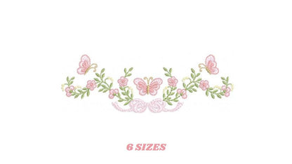 Flowers with lace embroidery designs - Roses with butterfly embroidery machine embroidery pattern - Floral Kitchen towel - instant download