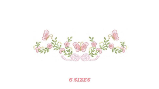 Flowers with lace embroidery designs - Roses with butterfly embroidery machine embroidery pattern - Floral Kitchen towel - instant download