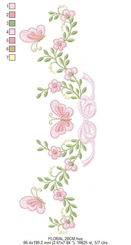 Flowers with lace embroidery designs - Roses with butterfly embroidery machine embroidery pattern - Floral Kitchen towel - instant download