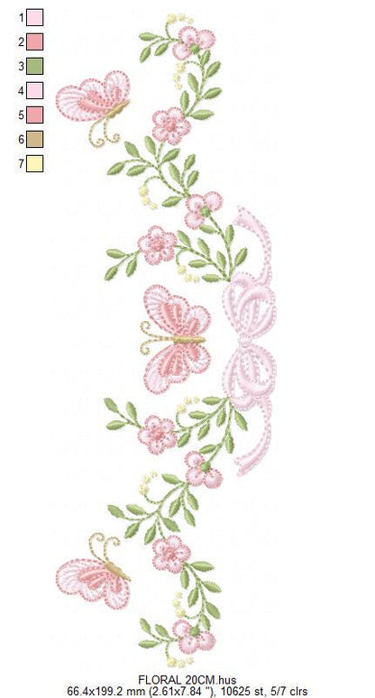 Flowers with lace embroidery designs - Roses with butterfly embroidery machine embroidery pattern - Floral Kitchen towel - instant download