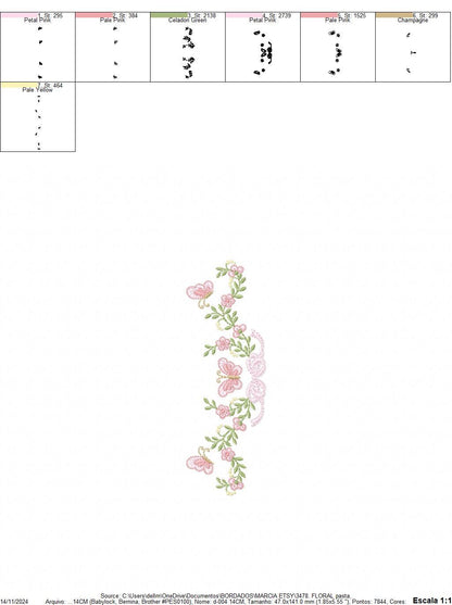 Flowers with lace embroidery designs - Roses with butterfly embroidery machine embroidery pattern - Floral Kitchen towel - instant download