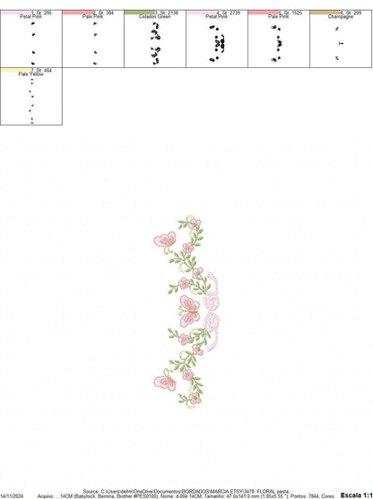 Flowers with lace embroidery designs - Roses with butterfly embroidery machine embroidery pattern - Floral Kitchen towel - instant download