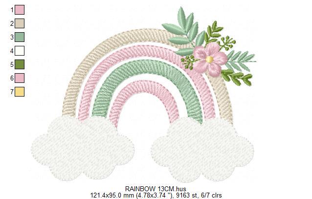 Boho Rainbow embroidery design - Colorful Rainbow with flowers embroidery designs machine embroidery pattern - Instant download pes jef dst
