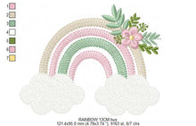 Cargar imagen en el visor de la galería, Boho Rainbow embroidery design - Colorful Rainbow with flowers embroidery designs machine embroidery pattern - Instant download pes jef dst
