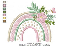 Load image into Gallery viewer, Boho Rainbow embroidery design - Colorful Rainbow with flowers machine embroidery pattern - Delicate Kitchen Towel file - Instant download
