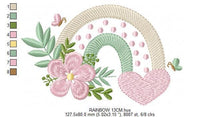 Load image into Gallery viewer, Boho Rainbow embroidery design - Colorful Rainbow embroidery designs machine embroidery pattern - Flowers and Heart file - Instant download
