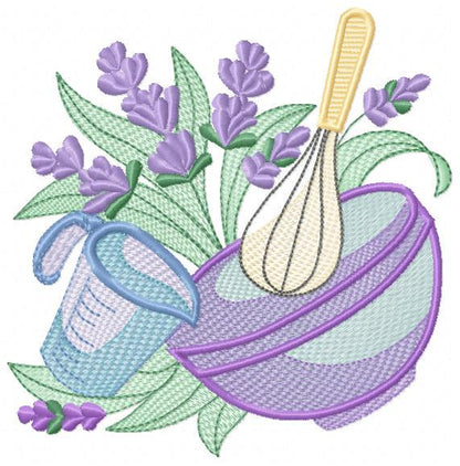 Cooking Baking embroidery design - Fouet with measuring cup machine embroidery pattern - Flowers Kitchen Towel file - Instant download pes