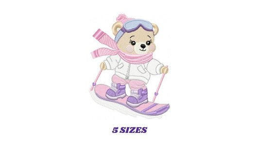 Ski Bear embroidery designs - Female Bear Skiing embroidery design machine embroidery pattern - Baby girl embroidery file - instant download