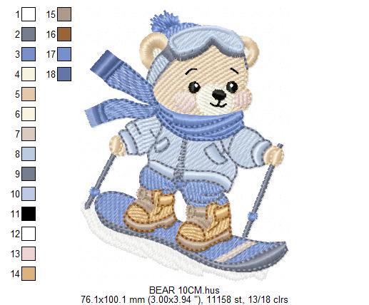 Ski Bear embroidery designs - Male Bear Skiing embroidery design machine embroidery pattern - Baby boy embroidery file - instant download
