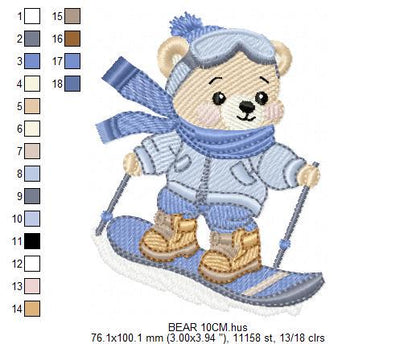Ski Bear embroidery designs - Male Bear Skiing embroidery design machine embroidery pattern - Baby boy embroidery file - instant download