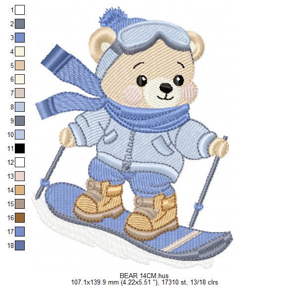 Ski Bear embroidery designs - Male Bear Skiing embroidery design machine embroidery pattern - Baby boy embroidery file - instant download