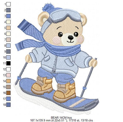 Ski Bear embroidery designs - Male Bear Skiing embroidery design machine embroidery pattern - Baby boy embroidery file - instant download