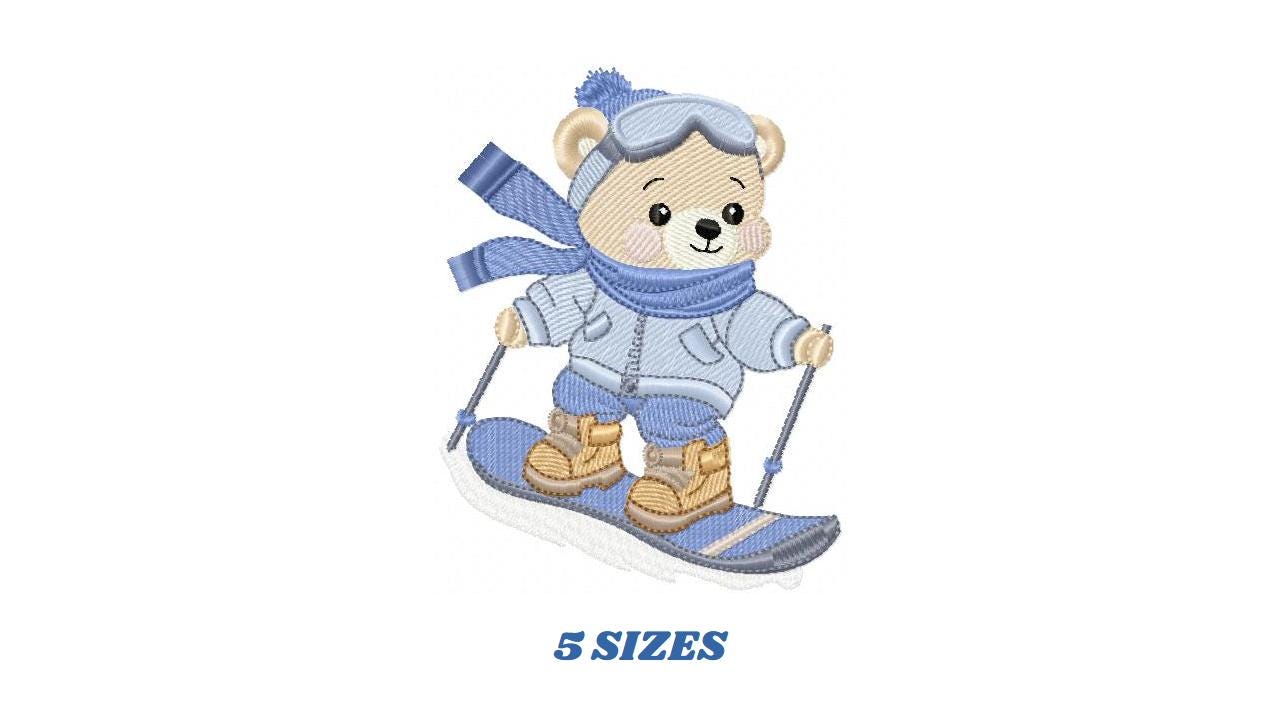 Ski Bear embroidery designs - Male Bear Skiing embroidery design machine embroidery pattern - Baby boy embroidery file - instant download